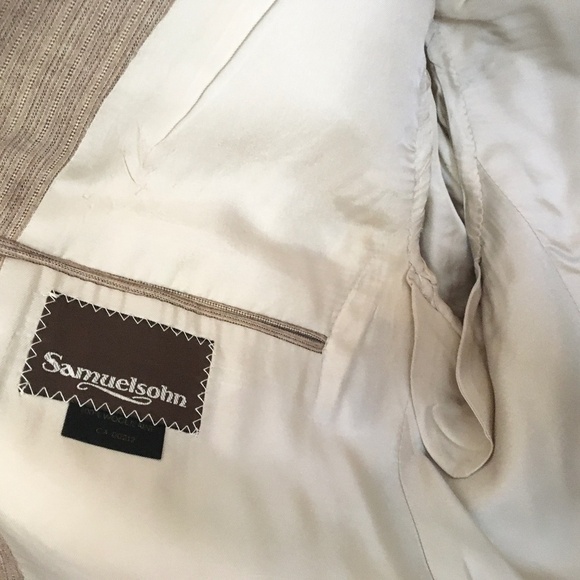 Vintage Men’s Blazer Rare Samuelsohn Beige Tan Pinstripe 2 buttons Pockets 44R - Picture 11 of 15